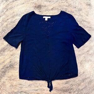 Chelsea & Violet Navy Eyelet Button-Front Blouse